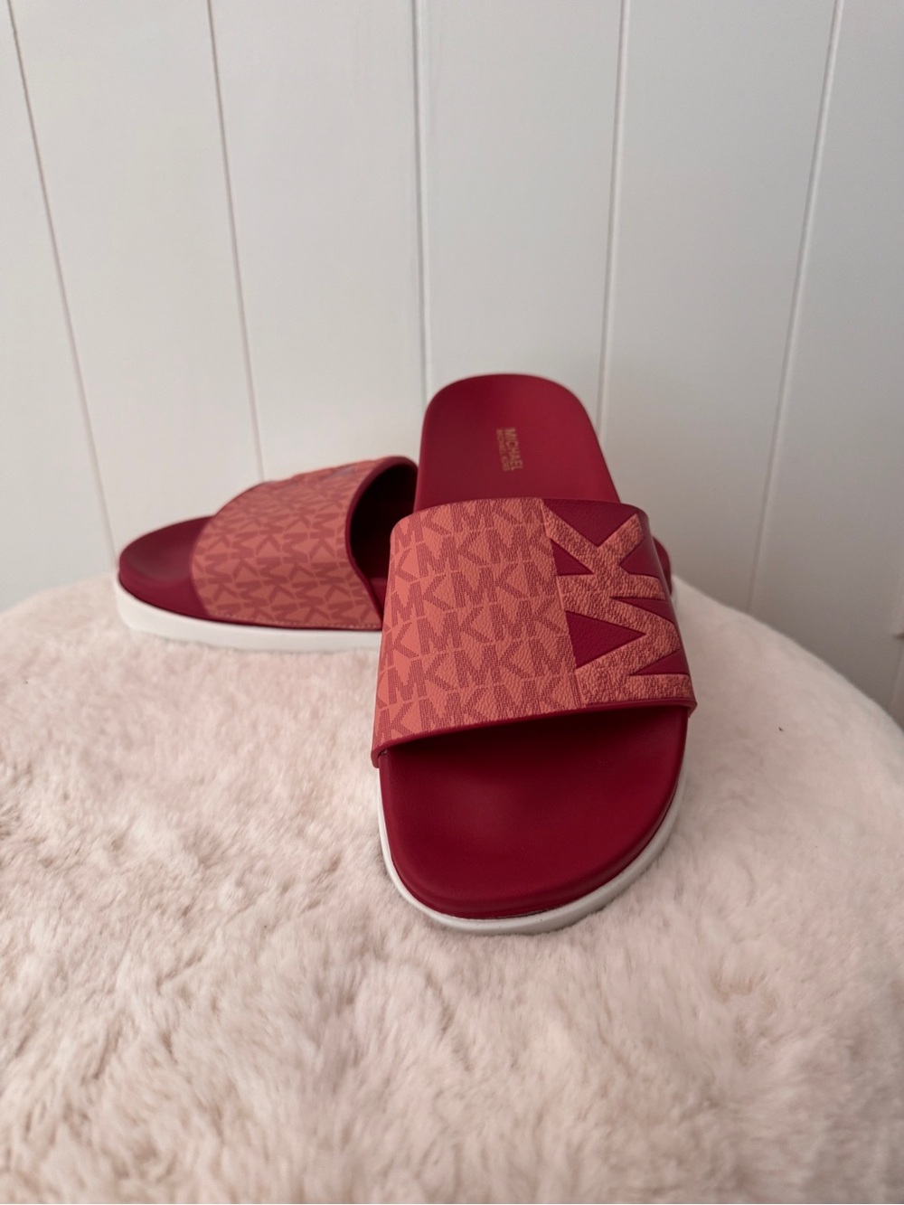 Michael Kors Pink-Red MK Logo Slide Sandals